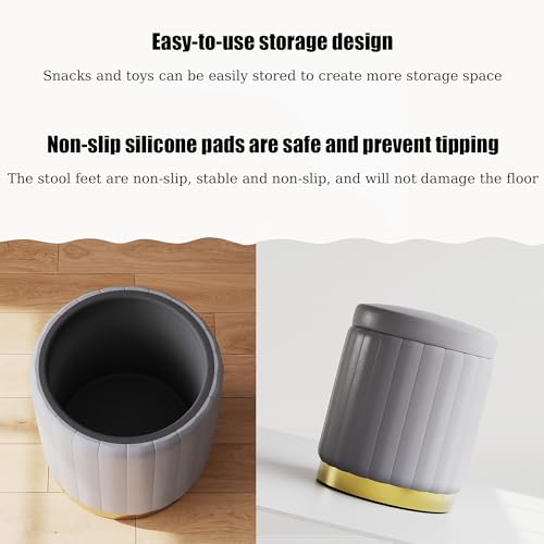 Pouf contenitore rotondo con coperchio rimovibile, pouf in pelle per camera da letto, soggiorno, hotel, sgabello per il cambio delle scarpe e soluzione di stoccaggio