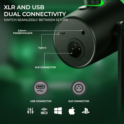 Image of Digitek DM-701 USB Dynamic Microphone - RGB Professional Gaming Streaming Podcast Mic with XLR Output, Noise Reduction, Cardioid Pattern, 24-bit /96kHz, Desktop Stand with LED Lighting