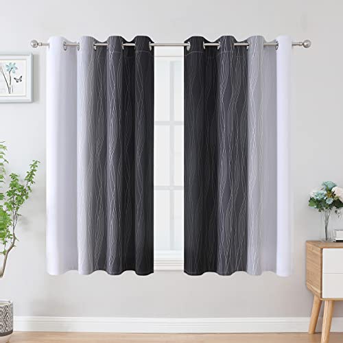 Estelar Textiler Ombre Greyish White and Black Blackout Curtains & Drapes 54 Inch Length 2 Panels for Bedroom, Thermal Insulated Full Light Blocking Grommet Blackout Drapes for Bathroom, 52Wx54L