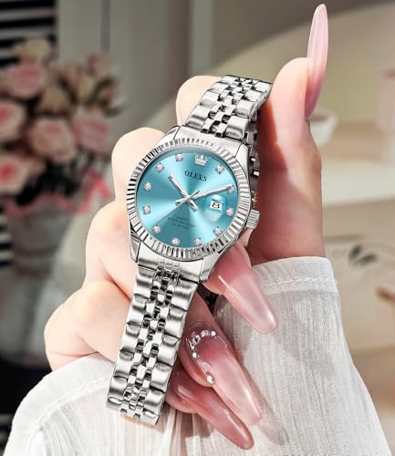 Image of OLEVS Gold Watches for Women Original Luxury Small Square Diamond Wrist Watch Analog Quartz Stainless Steel Waterproof Stylish Ladies Watch Date