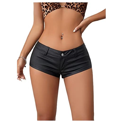 WDIRARA Women's Sexy Low Waist Stretchy Solid Skinny Club Denim Jean Shorts Black L
