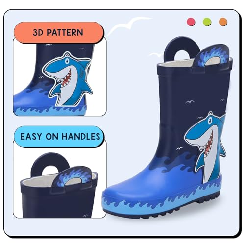 EUXTERPA Toddler Rain Boots for Boys Girls Waterproof Kids Printed Rubber Boots with Easy On Handles2