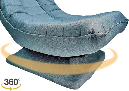 Image of Kawachi Folding Swivel Nirvana Moon Chair Leisure Lounge Sofa 360 Degree Rotation Adjustable Recliner Bedroom Floor Chair (Peacock Blue)