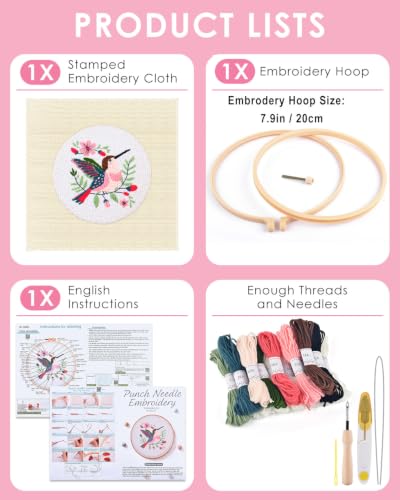 Image of TINDTOP Punch Needle Embroidery Kits, Panda Punch Needle Kits for Adults Beginner, Tool with Punch Needle Fabric, Hoops, Yarns and Sewing Needles (Set D)