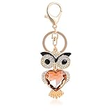 Cute Owl Big Stone Rhinestone Alloy Women Car or Bag Keychain (Champagne owl)