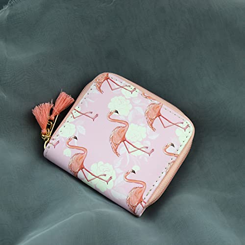 timlee Cute Rainbow Unicorn Design Short Wallets Lovely Flamingo Wallet for Girls Women zipper Wallets with Tassels(Pink Flagmingo 02)4