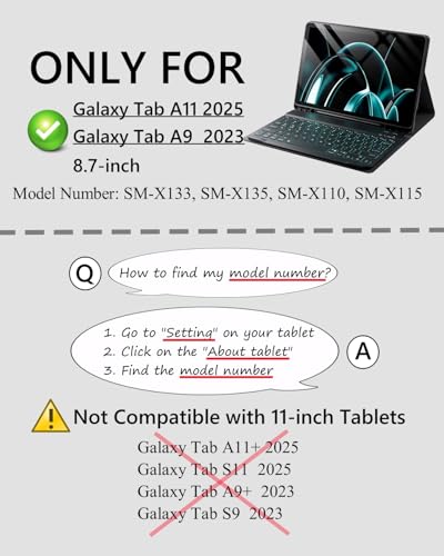 Image of Keyboard Case for Tab A11 / A9 8.7-inch Case with Keyboard Samsung Galaxy Tab A11-2025 A9-2023 Tablet Case with Magic Keyboard Backlit Built-in Pencil Holder with Mouse Black