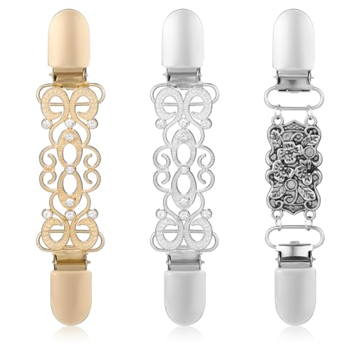 Image of Molain 3-Pack Tie-Up Sweater Clips & Scarf Clips Set, Vintage Cinch Clip for Clothing, Shawl Clasps, Ladies Dress Chain Cardigan for Women, Waist Cincher Clip - Gold & Silver