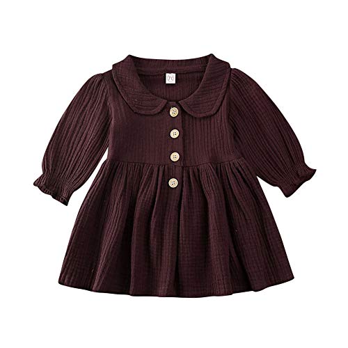 Toddler Infant Baby Girl Puff Long Sleeve Cotton Linen Ruffle Dress Doll Collar Causal Playwear Fall Winter Clothes Set (Dark Purple,12-18 Months)