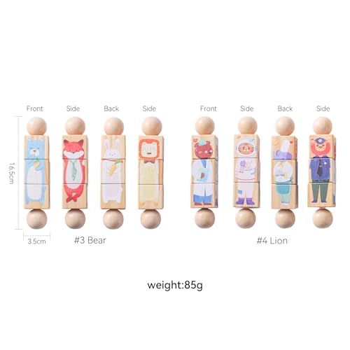 Image of Wooden Animal Puzzle Toy for Toddlers 1-3, Rotating Spin Twist Blocks Set of 2, Learning Educational Montessori Toy Gifts for Kids Boys Girls, Fox and Tiger