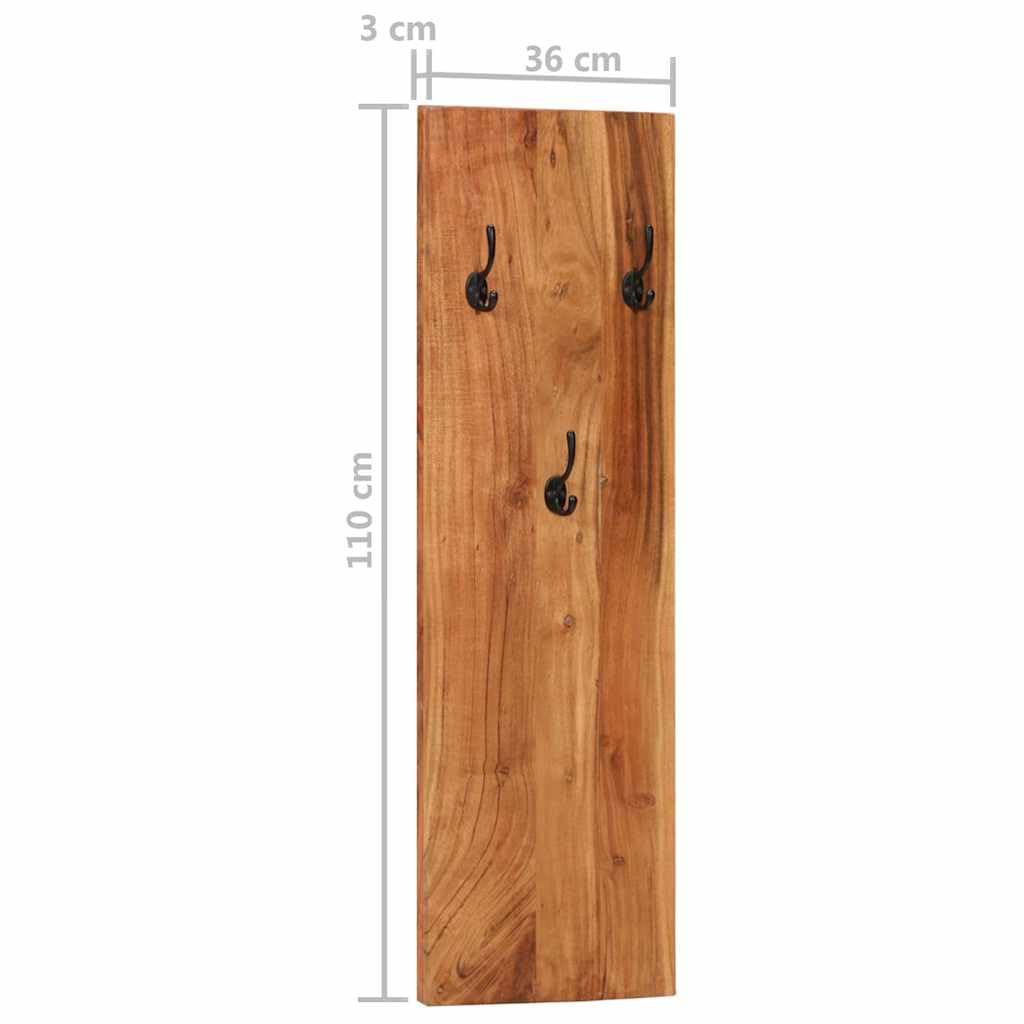 Perchero de pared 2 piezas 36 x 3 x 110 cm madera maciza de acacia