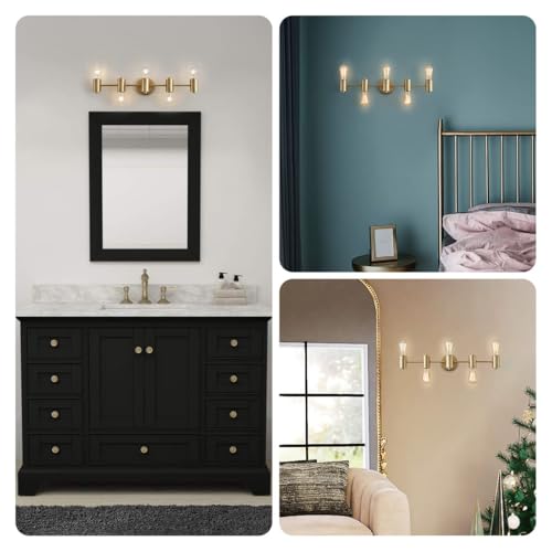 Image of WUZUPS 5-Light Bathroom Light Fixture Over Mirror Morden Vanity Wall Scones Light for Bedroom Living Room, E26 Base, Gold