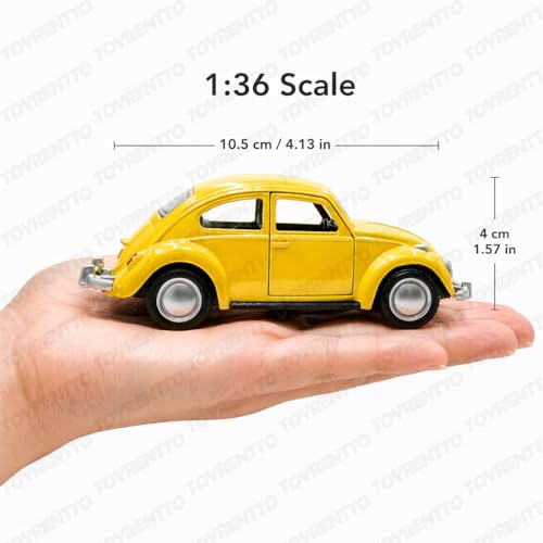 Image of 1:36 Scale 1967 Classic Yellow VW Beetle Die-Cast Pull Back Toy Car with Openable Doors, Metal Body Collectible Model for Kids & Adults