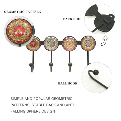 Coat-Rack-Wall-Mounted-with-4-Hooks-Round-Brown-Pattern-Decorative-Wall-Hooks-for-Hanging-Hat-Key-Towel-Purse-Bag-and-Robe-for-Entryway-Bathroom-Organizer-Hanger Coat Rack Wall Mounted with 4 Hooks Round Brown Pattern Decorative Wall Hooks for Hanging Hat Key Towel Purse Bag and Robe for Entryway Bathroom Organizer Hanger