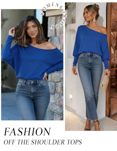 Image of Aifer Women's Off The Shoulder Tops Sexy Long Sleeve Shirts Oversized Fashion Casual Batwing Sweaters Pullover Tunic Tops