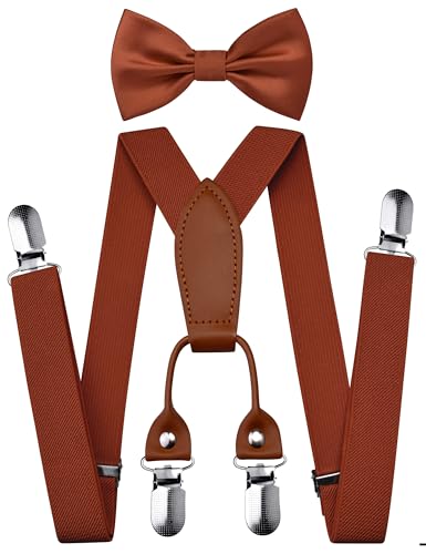 Branduce Rust Baby Boy Bow tie and Suspender Set with 4 Strong Clips Adjustable Kids Y Back Suspenders (SS02-60)