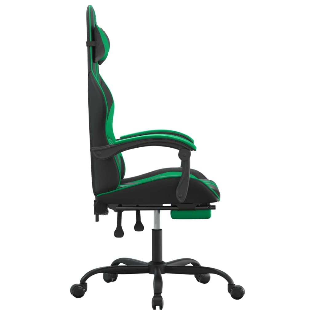 Sedia da gaming con poggiapiedi e schienale regolabile, in ecopelle, nera, verde, sedia girevole ergonomica con braccioli e supporto lombare, per ufficio e giochi