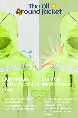 Image of CREATMO US Boys Girls Rain Coat Kids Reflective Cycling Jacket Waterproof Packable Children Windbreaker With Removable Hood