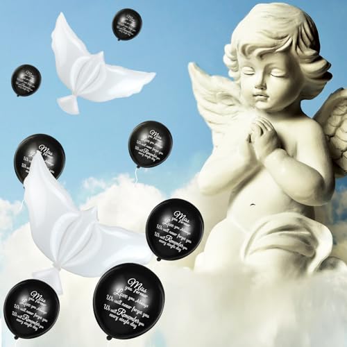 Image of Skylety 36 Pcs Memorial Balloons to Release with Dove Balloon,Black | Helium, Remembrance for Heavenly Birthday, Memorial Services, Release in Sky Ceremony, Forever in Hearts Messages