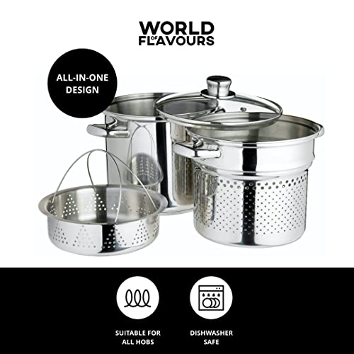 KitchenCraft World of Flavours Pasta Pot with Strainer and Vegetable Steamer Basket in Gift Box, Induction Safe, Stainless Steel, 4 litres - Image 4