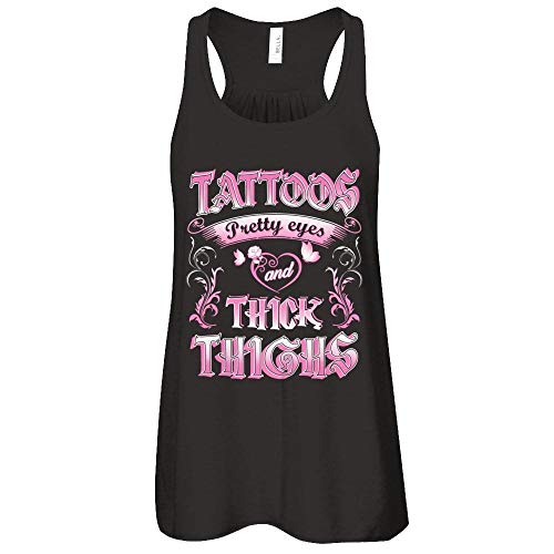 Yametee Women's Tattoos Pretty Eyes and Thick Thighs Lover Shirt Flowy Racerback Tank Top (Black, 2XL)