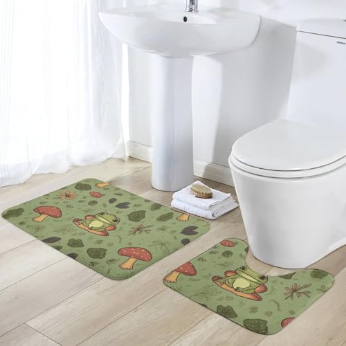 Tapis de bain grenouilles et champignons pour une sortie de douche douce