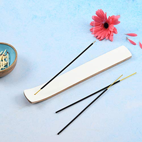 Folkulture Set Of 2 Incense Holder Or Incense Burner For Insence Sticks, Modern Ash Catcher Or Insence Burner Holder, Wooden Insense Stick Holders Or Inscent Tray, Mango Wood, White #TOP2