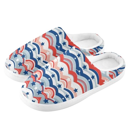 JUNZAN 4th July Stripes Stars Women Home Cotton Slippers Breathable Memory Foam Indoor Shoes for Indoor Birthday Presents 6-74