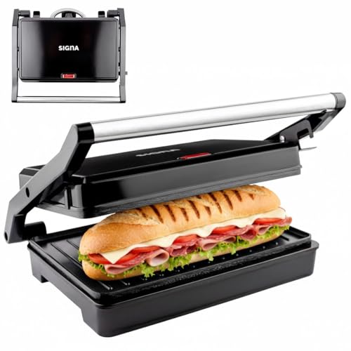 Catálogo para Comprar On-line Parrilla Sandwichera Top 10. 48 SIGNA Sandwichera Paninera 750W Parrilla con recubrimiento Prensa antiadherente Cualquier grosor de pan Resistente Acero inoxidable Con Luz Indicadora (Negra)