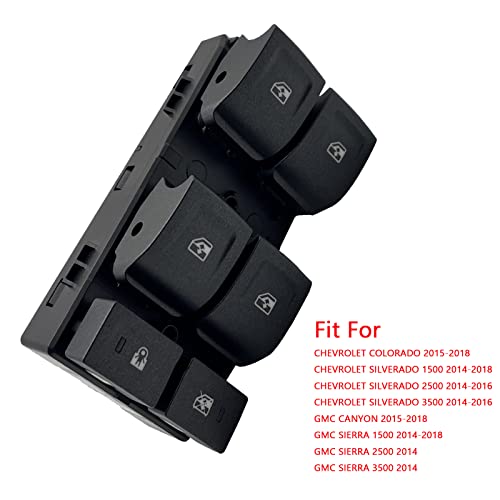 Front Driver Side Power Master Window Switch Button Compatible With 2015-2018 Chevy Silverado 1500 Fit For Chevrolet Gmc Sierra 2500Hd 3500Hd, Power Window Control Switch Replace # 23427098, 23129539 #TOP1
