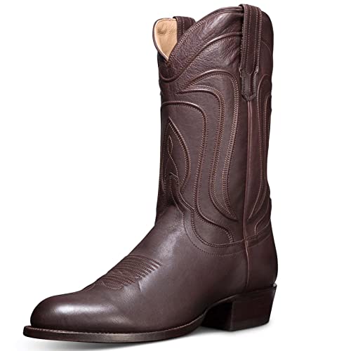 MNVOA Bottes De Cowboy Bottes Western À Bout Rond en Cuir PU pour Hommes,café,40 EU Cover
