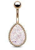 Forbidden Body Jewelry 14g Rose Gold Plated Synthetic Druzy Stone Tear Drop Belly Button Ring, White