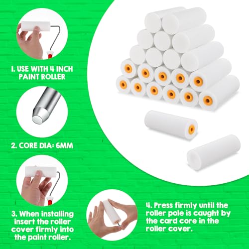 100 peças de rolo de tinta de espuma de 10 cm rolo de espuma de alta densidade mini refil de rolo de