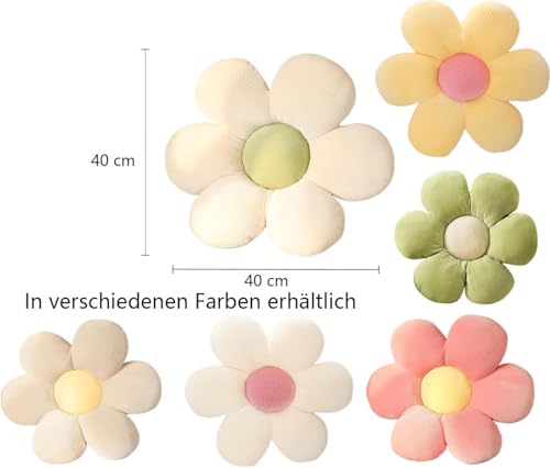 LATRAT Blumenboden Kissen Tatami Blumenförmiges Dekor, Sitzkissen Boden Aesthetic Zimmer Deko Bedroom, Cute Pillow, Plüsch-Bodenkissen für Schlafzimmer, Sofa, Stuhl (Gelb und Rosa, 40 x 40 cm)
