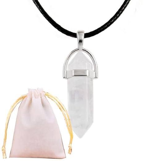 Pandiui23 Colgante de Piedra Natural, collar de chakras de piedra, Colgante Cuenta de Piedras Naturales (Cuarzo blanco)