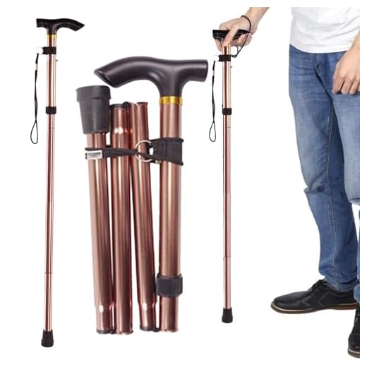 Bastón Plegable,Bastones Senderismo,Bastones Plegables para Mayores,Bastones Trekking con Pulsera y Mango en T,Ligero y Portátil,para Mayores Extensible para hogar y Viaje,Marrón