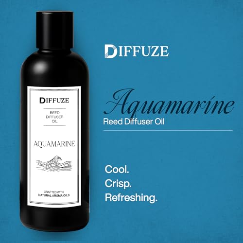 Image of DIFFUZE Aquamarine Reed Diffuser Refill with 10 Fibre Reed Sticks | Fresh Aroma Oil & Fragrance Oil | Diffuser Oil for Home Fragrance | Essential Oil Diffuser for Home