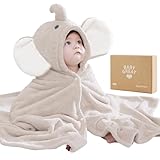 Babygreat Hooded Baby Towels Super Absorbent Baby Bath Towel for Winter– Extra Large 49"x31" – Ultra Soft Coral Fleece for Newborns, Infants & Toddlers – Cute Elephant Design – Quick-Drying
