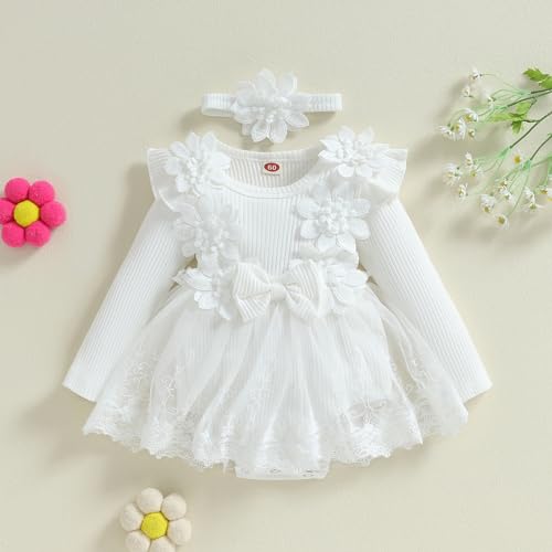 Baby Girl Tulle Birthday Party Princess Dress Long Sleeve Lace Flower Tutu Romper Dress Newborn Fall Clothes2