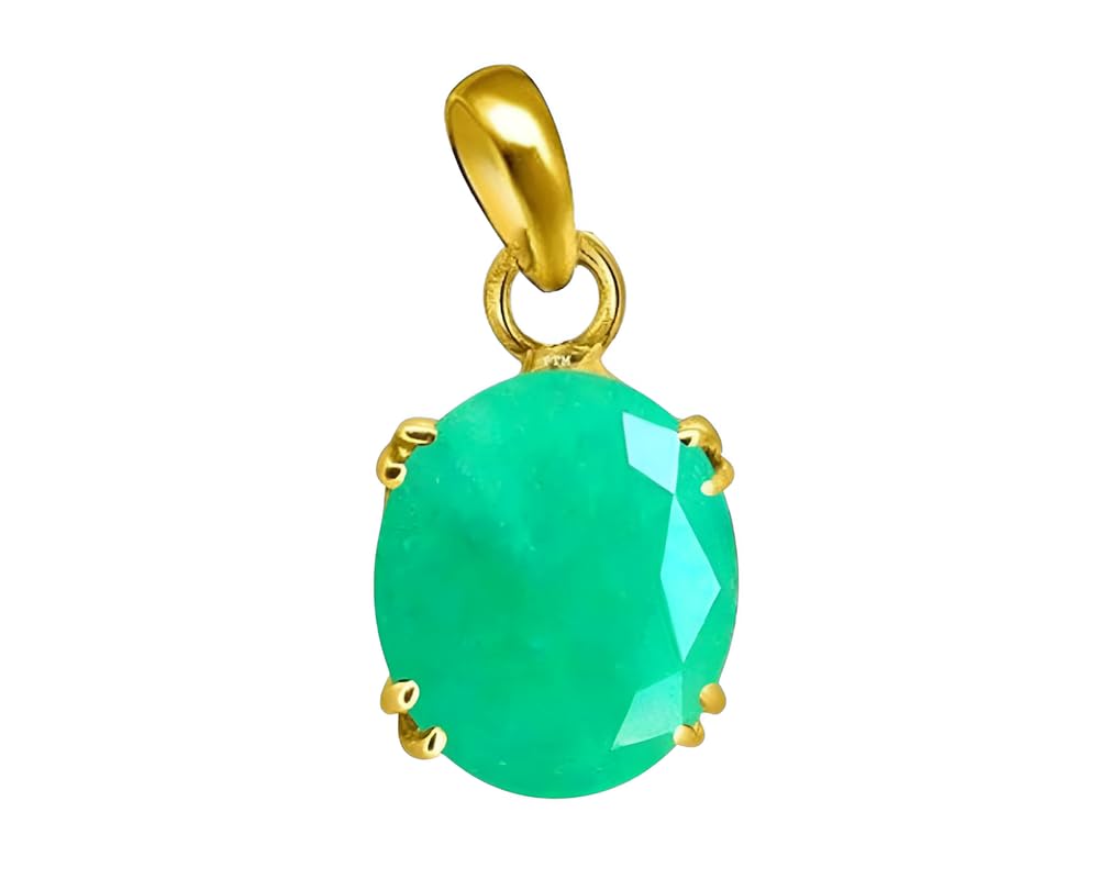 Ptm Natural Emerald/Panna 3.25 to 10.25 Ratti or 3.00 to 9.50 Carat Astrological Certified Gemstone Panchdhatu/5 Metals 22k Gold Plated Pendant for Men & Women