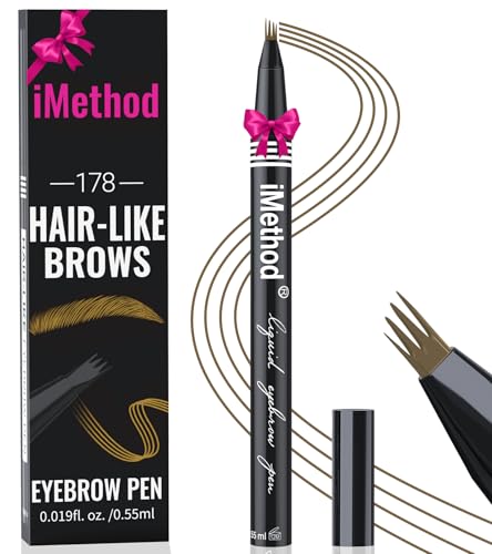 iMethod eyebrow pen - Microblading eyebrow pen, eyebrow pencil with a Micro 4-Fork Tip for Natural Hair-Like Brows, Long-Lasting Eye Brow Pencils for Women, Waterproof, Dark Brown
