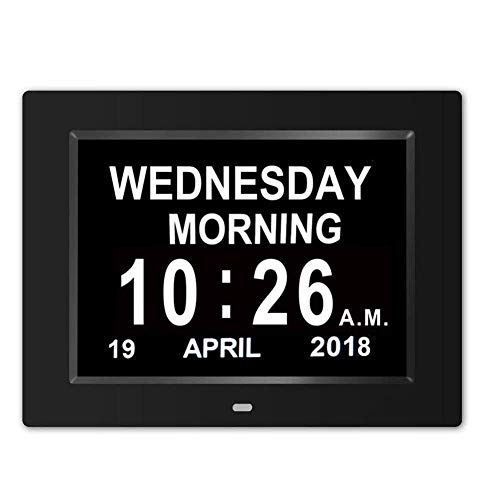 Digitaler Wecker, Kalendertagesuhr - Elektronische Digitaluhr mit großem HD-LCD - Schreibtisch- und Wanduhr Hervorragend für Sehbehinderte, Schwarz