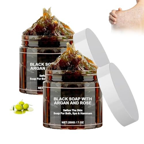 Jabón Negro Marruecos,2 Piezas Exfoliante Corporal de Marruecos,Jabón Negro Marroquí Natural de Marruecos,Limpia Profundamente,Hidrata Deja Piel Fresca con Limpieza Natural,Apto Mayoría Tipos Piel