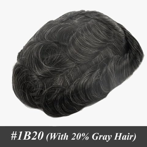 Ehairc Toupee for Men 0.04 Thin Skin Double Knots 100% Human Hair System for men wigs Men's Toupee Durable Men's Toupee Real Hair Base Size 8x10 Inch 120% Density#1B20 - Image 2