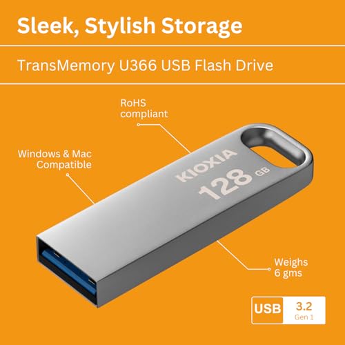 Image of KIOXIA TransMemory U366 128GB USB 3.2 Gen 1 Flash Drive - Small, Stylish Metallic Body with 5-Year Warranty (White)