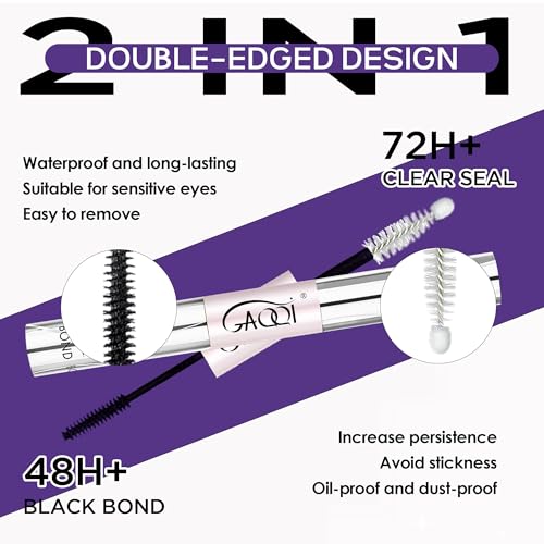 GAQQI Lash Cluster Glue, Lash Bond and Seal Waterproof, Bond & Seal Eyelash Glue for Clusters, Eyelash Adhesive Black Long-Lasting 72H, Latex-Free（5ml+5ml）
