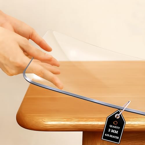 Image of Qlarity Covers Polyvinyl Chloride (PVC) 3mm Thick Dining Table Cover 6 Seater,8 Seater 40 X 60 inches (101X 152 cm) Rectangular Heat Resistant Transparent Table Protector, Waterproof,Customized Sizes