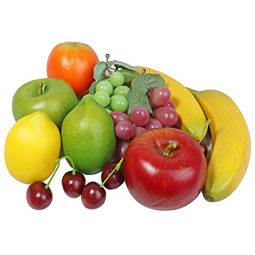 Fake Fruit Artificial Realistic Lifelike Decorative Foam Fruits & Vegetables For Hand Made Home, Kitchen, Party Decor (12Pcs Assorted Fruit Mix Apples, Lemons, Oranges, Bananas, Grapes, Cherries) #TOP3