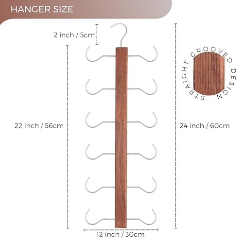 Image of BLOOMAX 3 Pcs Wooden Accessories & Bra Hangers - 24-Inch Walnut Polished, 12 Storage Hooks, 360 Rotating Chrome Hook (Space Saving for Bra, Scarf, Tie, Belt)