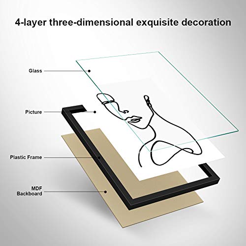 ArtbyHannah Framed Minimalist Line Wall Art Decor Abstract Woman's Body Shape Picture Frame Collage Set Modern Poster Print Artwork for Home Bedroom Decoration (12 x16 Inch, 3 pieces)